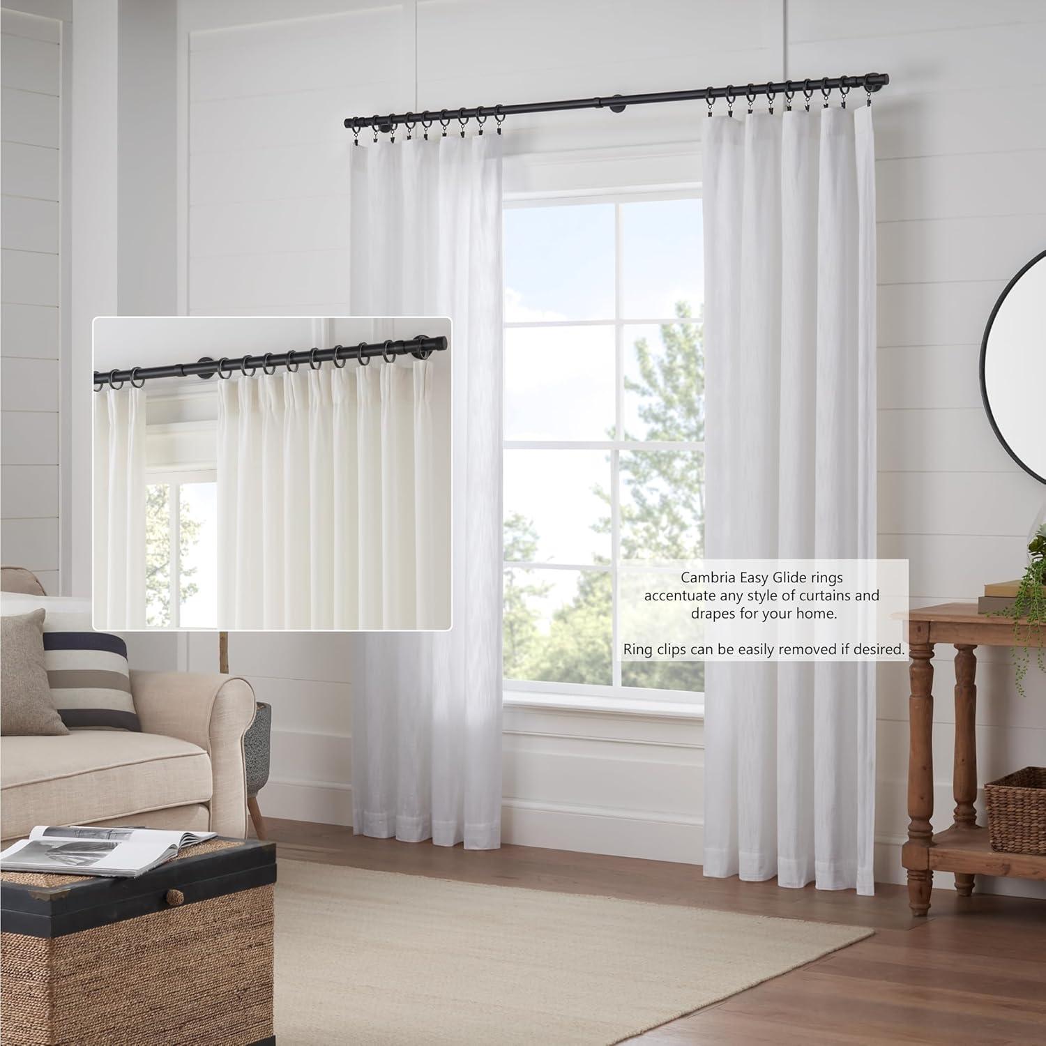 MODE Cambria Designer Series 2 inch Premium Easy Glide Metal Curtain Rings with Smooth, Quiet Nylon Inserts