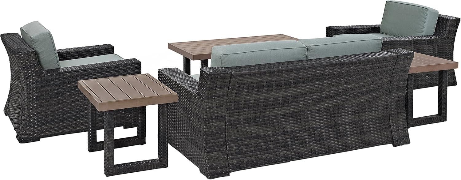 Beaufort 6pc Outdoor Wicker Conversation Set - Mist - Crosley: Steel Frame, Weather-Resistant, UV-Resistant, with Polyester Foam Cushions