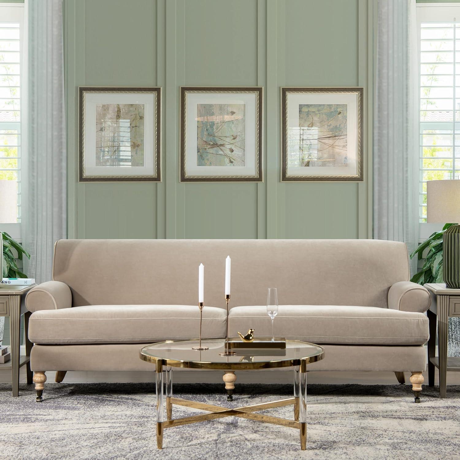 Jennifer Taylor Home Alana 88" Lawson Living Room Two-Cushion Tightback Sofa Couch with Metal Casters, Mink Beige