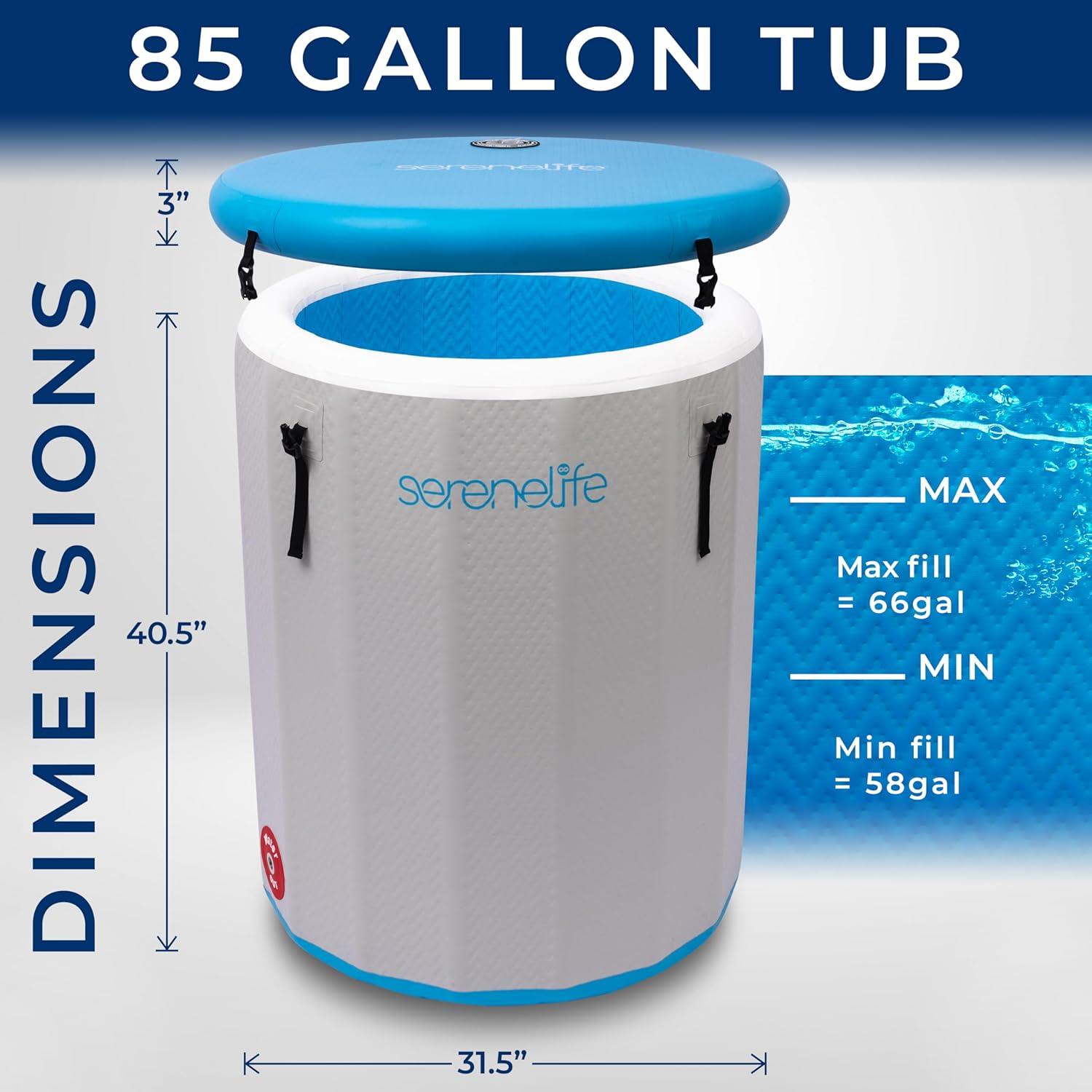 SereneLife 87.5 Gallon White and Blue Inflatable Cold Plunge Tub