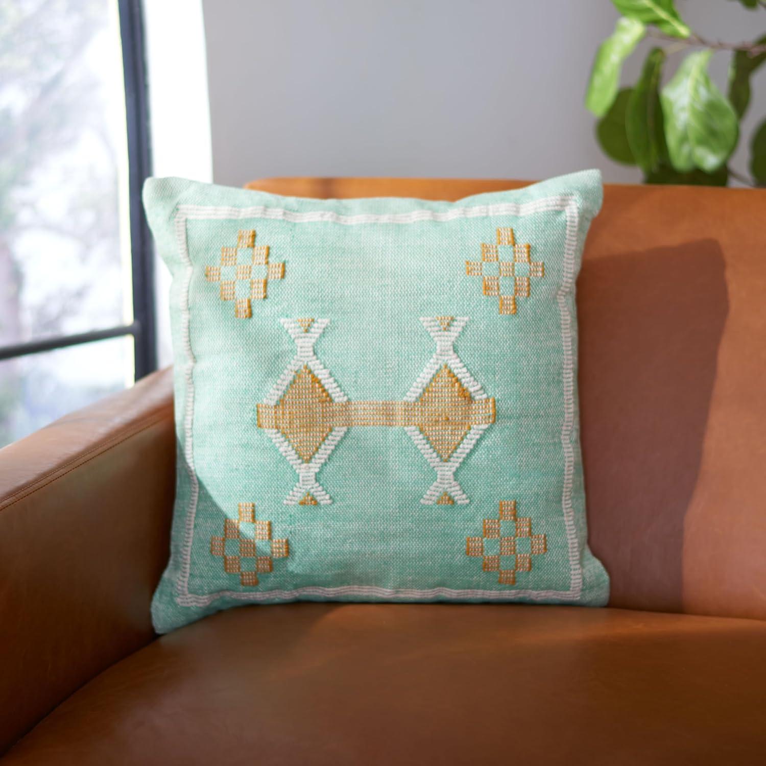 Teal and Gold Cotton Bohemian Square Throw Pillow