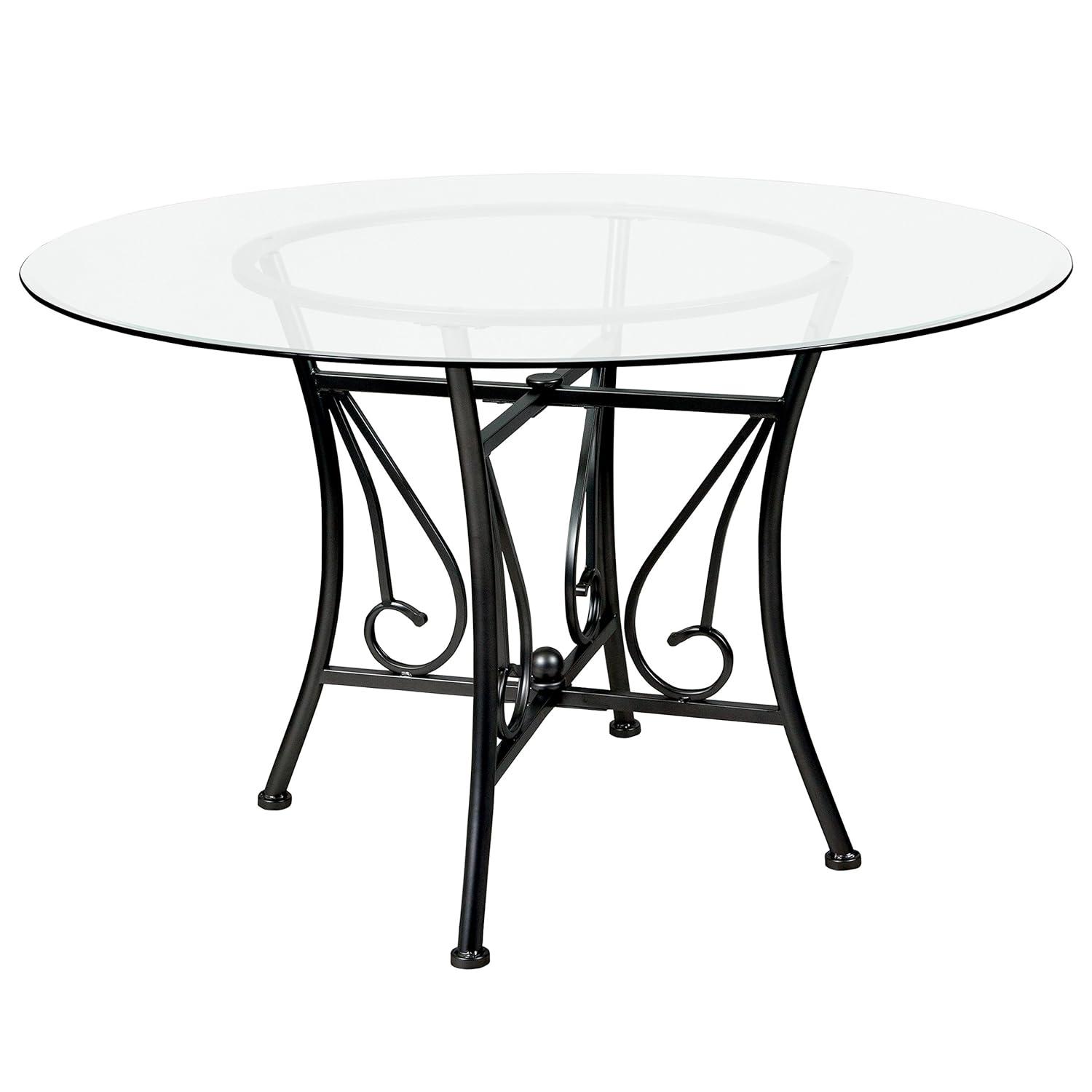 Flash Furniture Princeton 48'' Round Glass Dining Table with Black Metal Frame