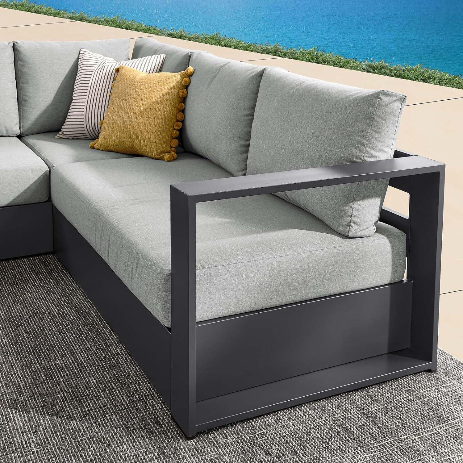 Tahoe Gray Aluminum Outdoor Sectional Sofa with Cushions