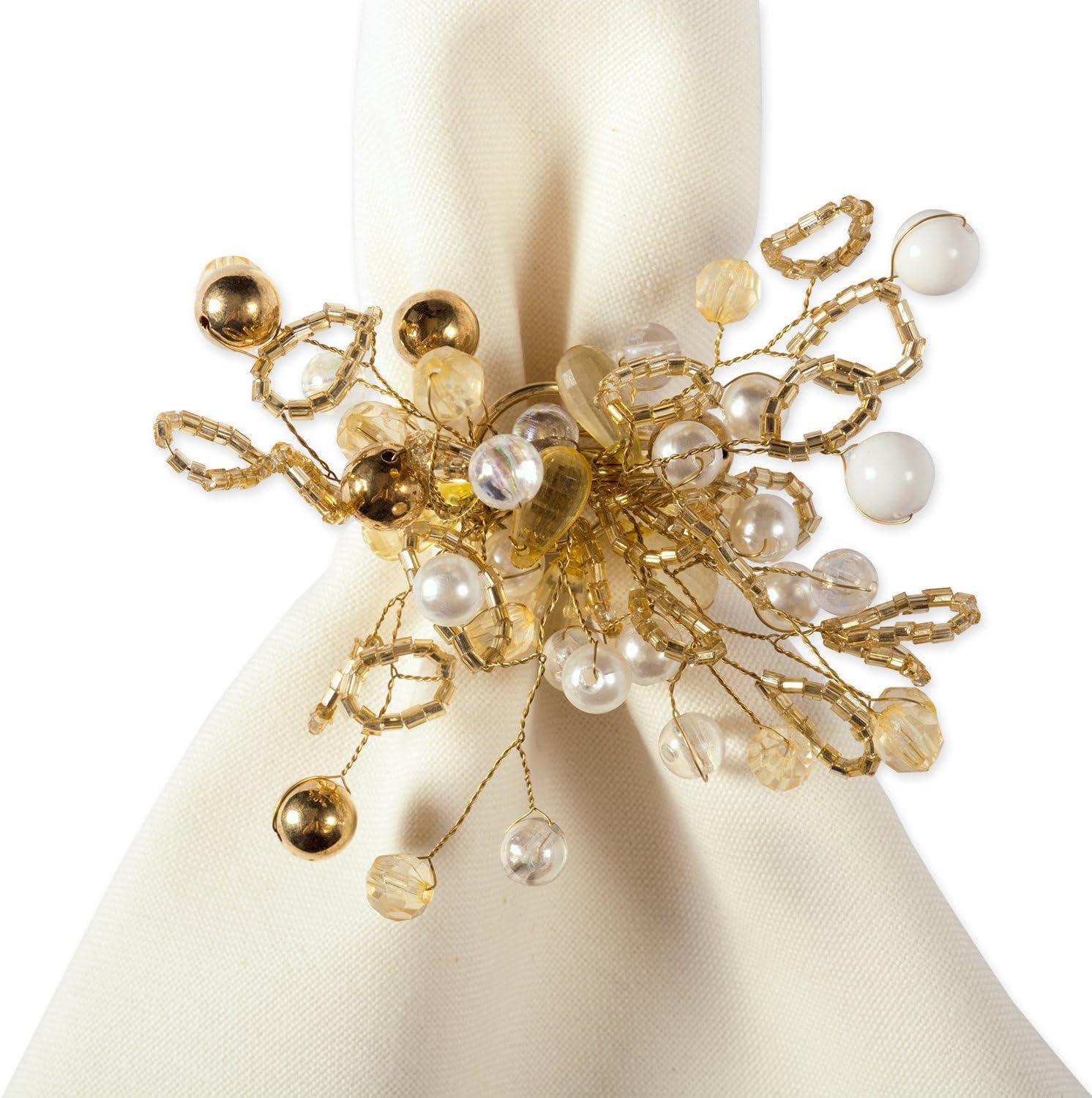 Gold Beaded Cluster Napkin Rings Set of Six