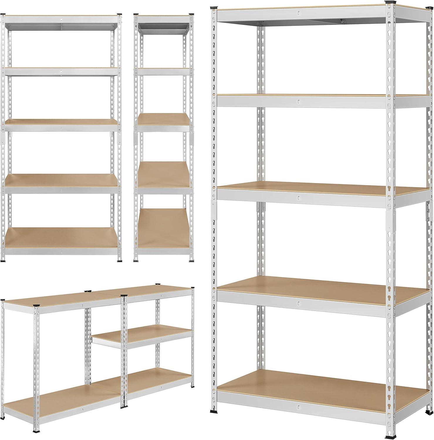 Topeakmart 5 Tiers Adjustable Metal Storage Shelving Heavy Duty Boltless Display Stand, Silver