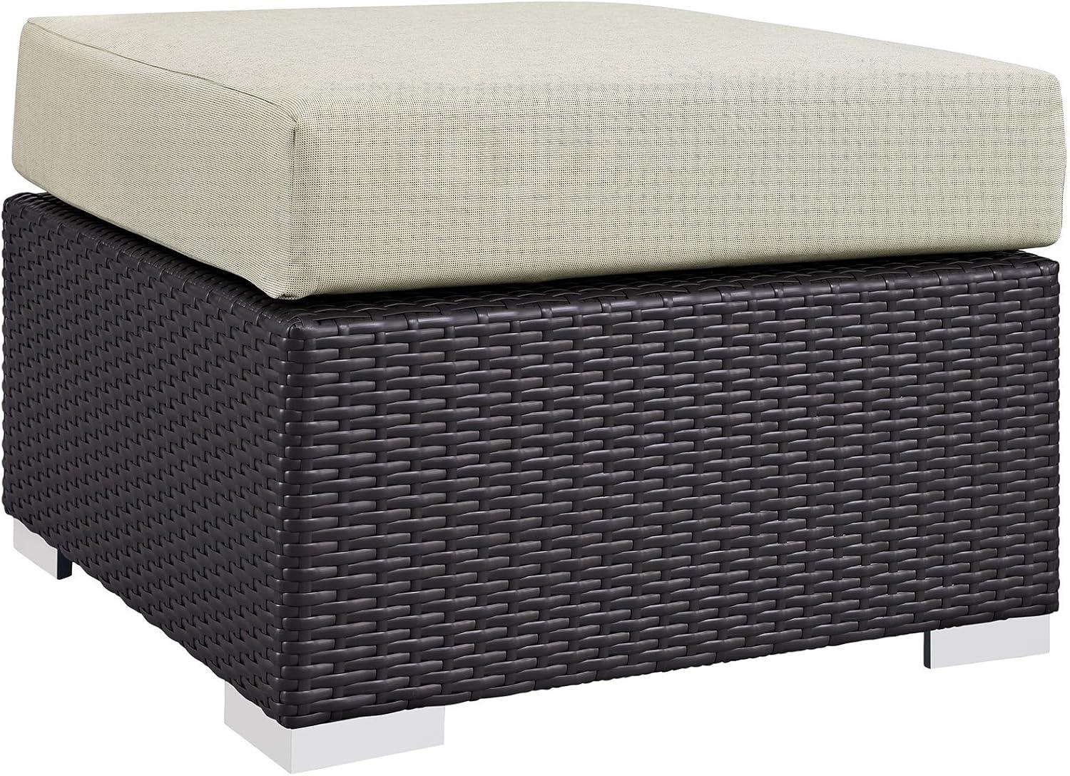 Ergode Convene Outdoor Patio Fabric Square Ottoman - Espresso Beige