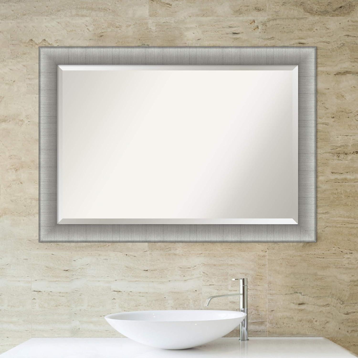 Elegant Brushed Pewter Rectangular Bathroom Vanity Mirror