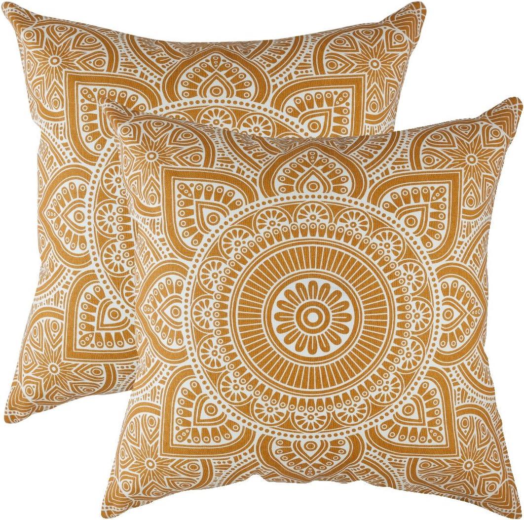 Mustard Mandala Cotton Square Throw Pillow Covers 22" x 22"