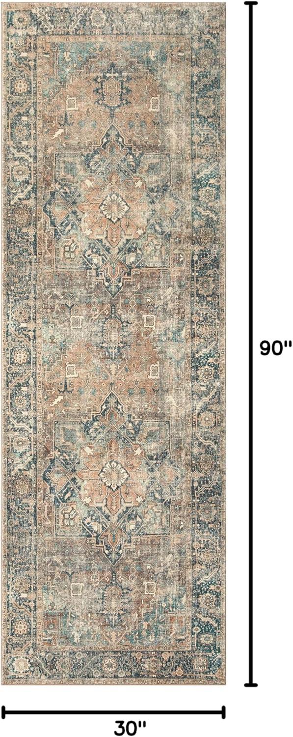 Margot Blue and Terracotta Oriental Synthetic Runner Rug