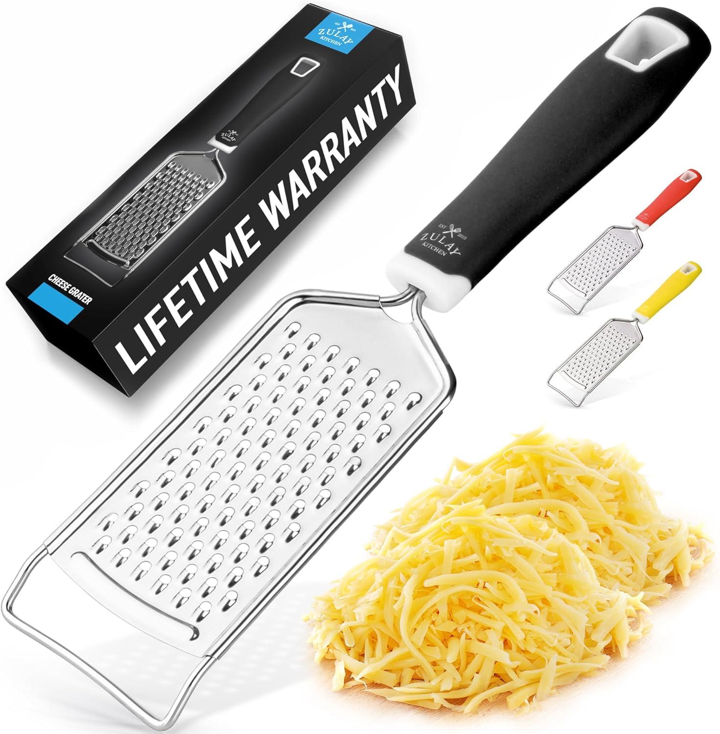 Black Stainless Steel Handheld Cheese Grater with Soft Grip Handle