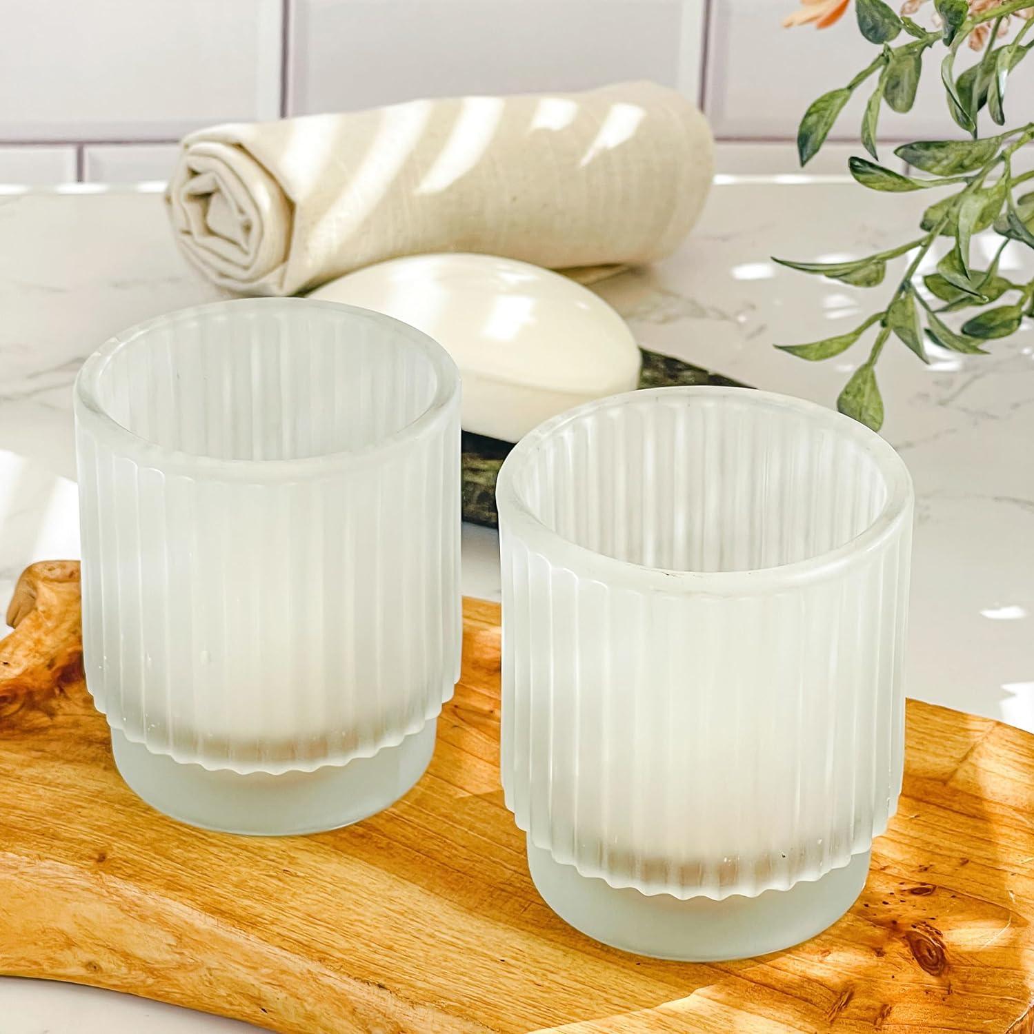 Set of 6 Ribbed Frosted Glass Tealight Candle Holders