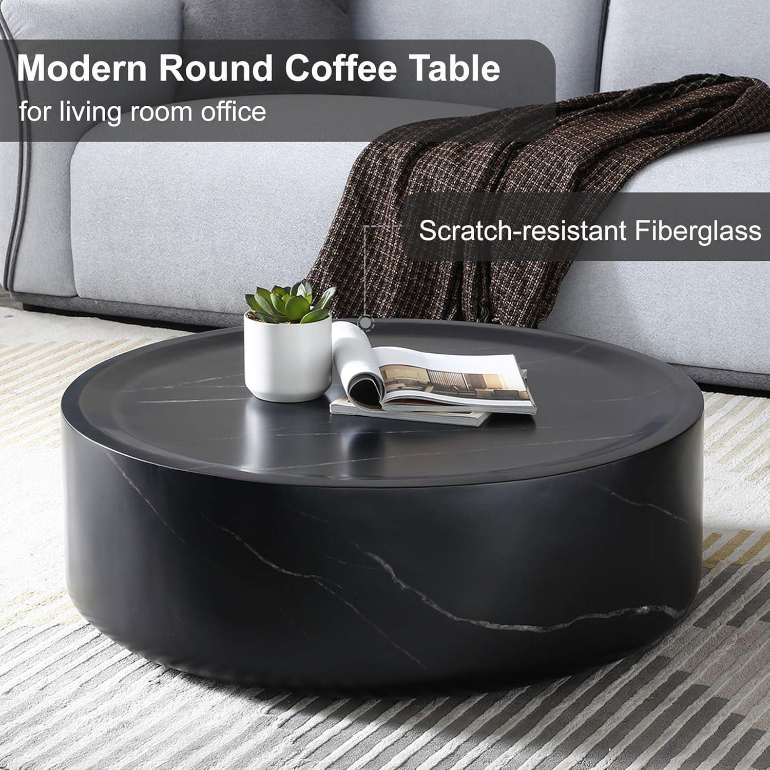 Modern Round Coffee Table Set of 2 for Living Room, Circle Coffee Table Side Table Set, Faux Mars Marble Pattern Center Table End Table Set for Apartment