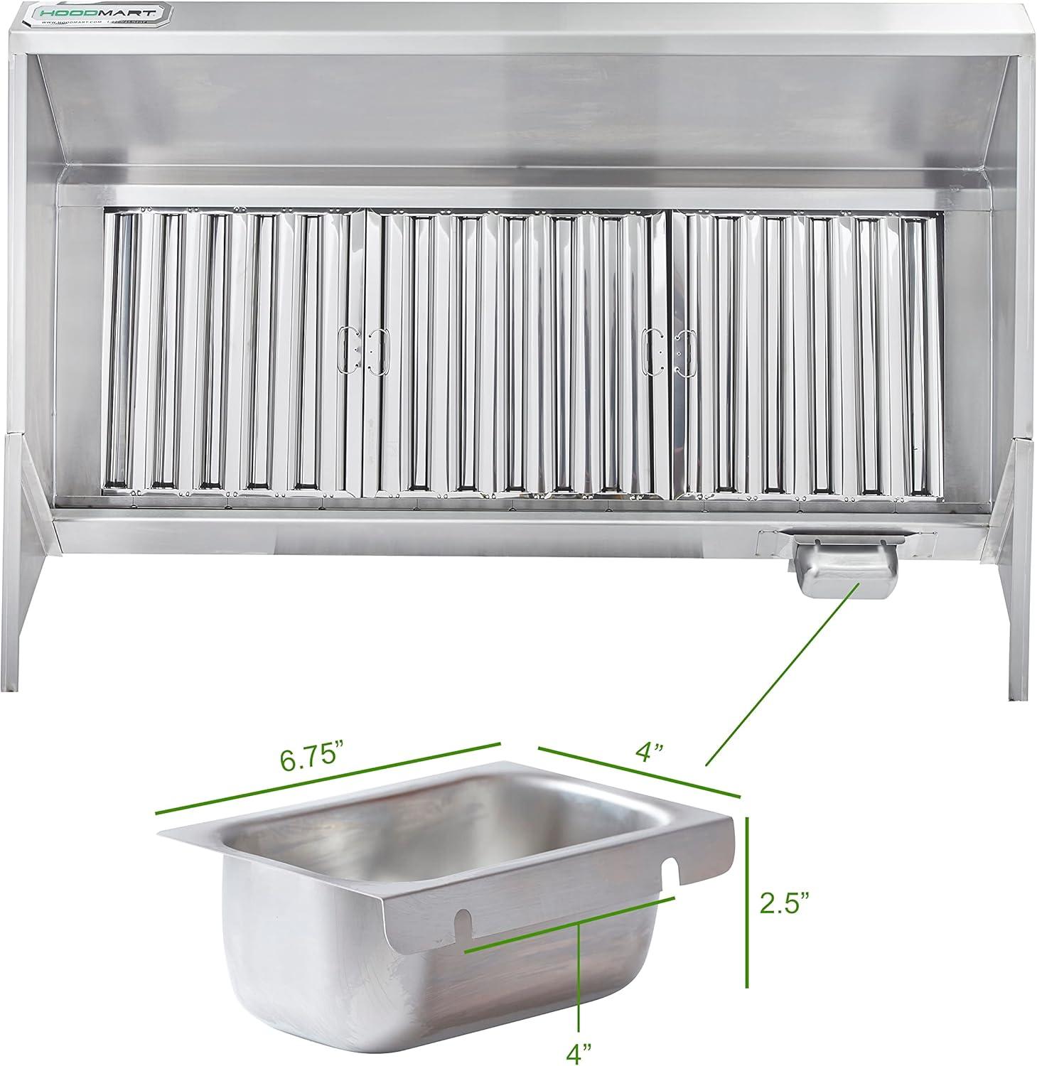 HOODMART 5’ Concession Trailer Hood for Food Truck | UL and NSF Listed | Commercial Range Hood with Baffle Style Filters and Grease Cup | Stainless Steel Kitchen Equipment