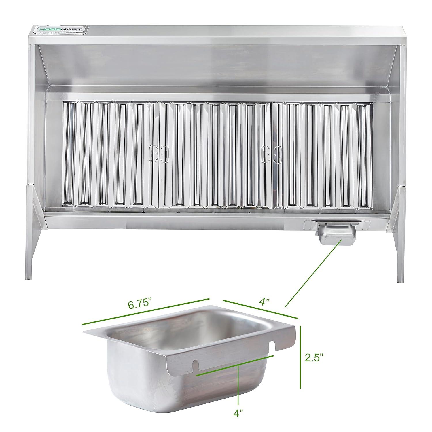 HOODMART 5’ Concession Trailer Hood for Food Truck | UL and NSF Listed | Commercial Range Hood with Baffle Style Filters and Grease Cup | Stainless Steel Kitchen Equipment