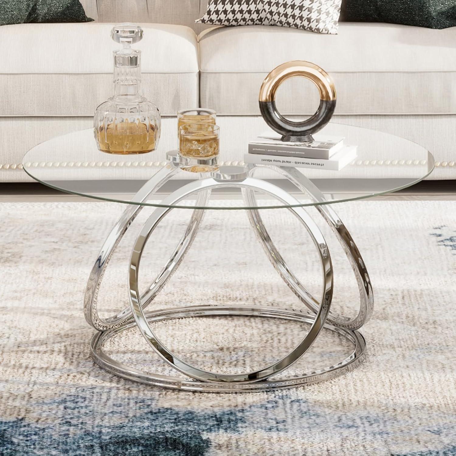 Chrome Round Glass Top Coffee Table with Steel Frame