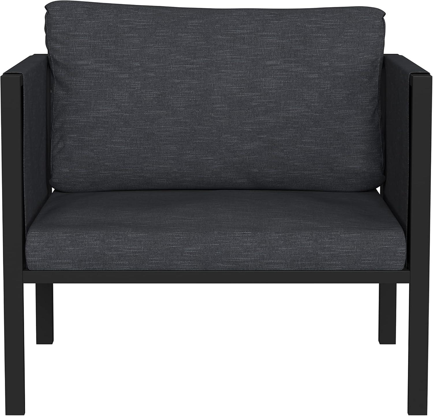 Flash Furniture Lea Indoor/Outdoor Patio Chair with Cushions - Modern Steel Framed Chair with Storage Pockets, Black with Charcoal Cushions