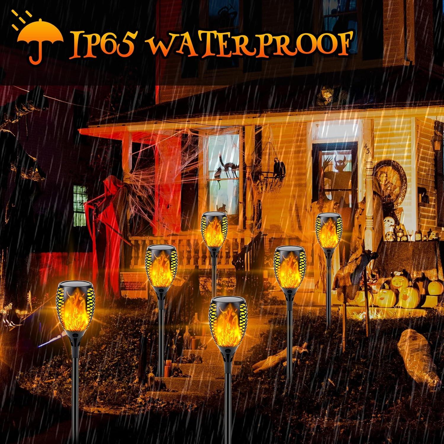 Upgraded Solar Lights Outdoor, 6 Pack Flickering Flame Solar Torch Lights with Super Larger Size for Halloween Decor, Solar Halloween Lights Waterproof Solar Powered Outdoor Lights for Garden Pathway