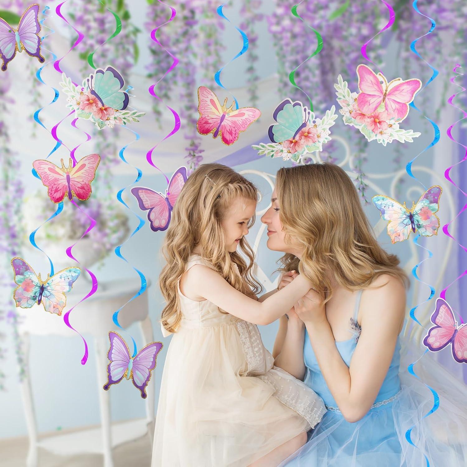 Fumwase 30 Pcs Butterfly Hanging Swirl Decorations Hanging Butterfly Party Decoration for Baby Shower Party Wedding Room Spring Summer Garden Party Wall Decor