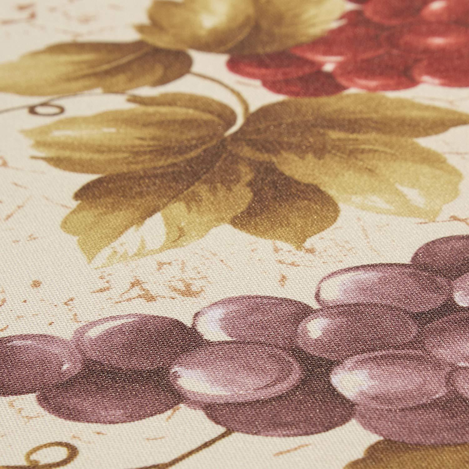 Violet Linen European Vinyard Grapes Printed Design, Polyester, Beige, 60 Inch by 120 Inch, Seats 10 to 12 Pepole, Rectangle Tablecloths