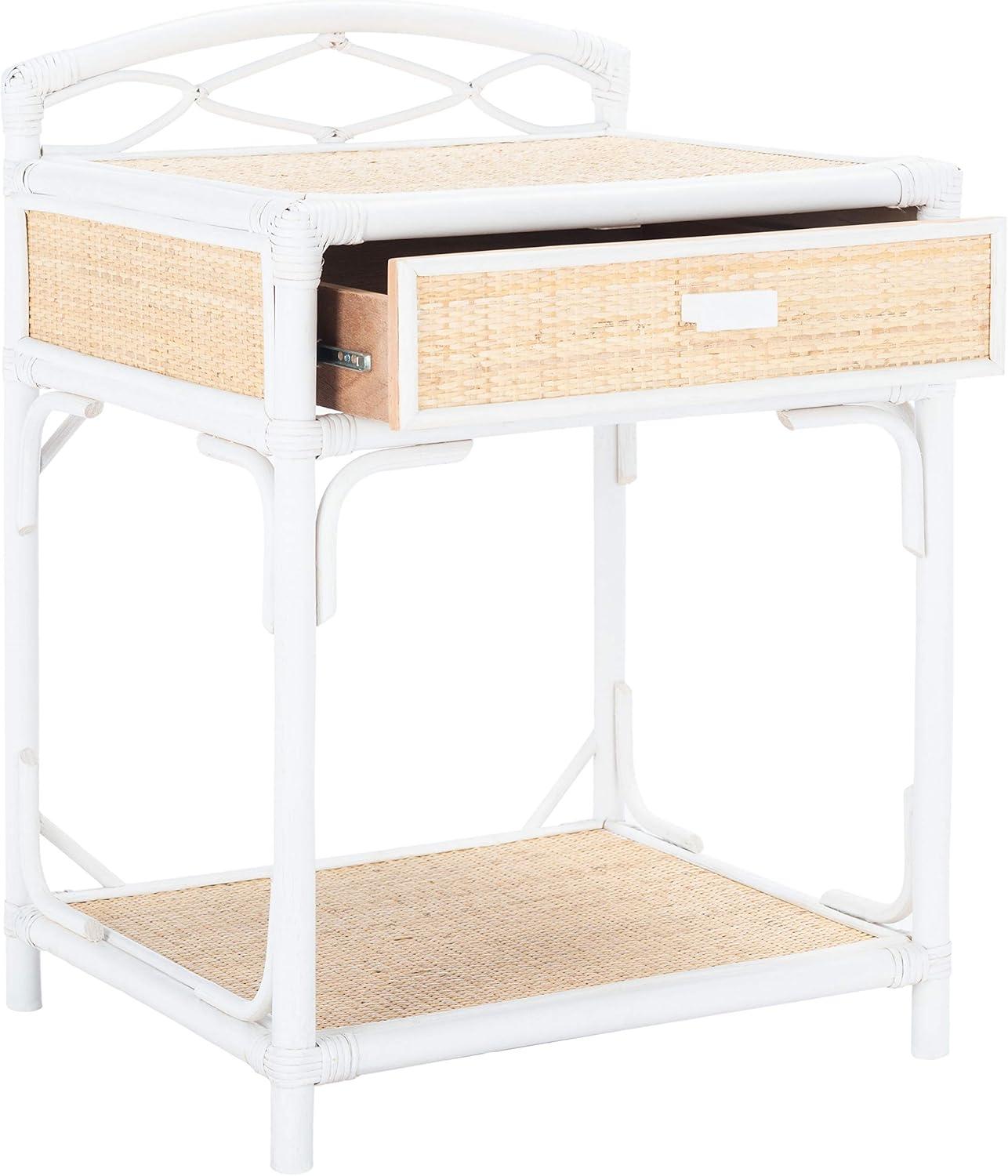 SAFAVIEH Bea Coastal 1 Drawer 1 Shelf Nightstand, White/Natural