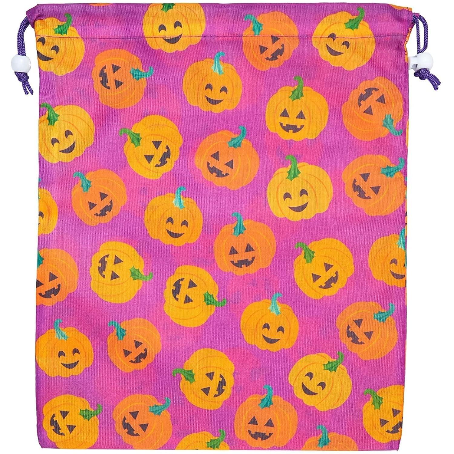 BLUE PANDA Halloween Fabric Drawstring Treat Bags - 12 Pack 10 x 12 in Reusable Polyester Favor Bags - Assorted Ghost, Pumpkin & Witch Designs for Parties & Trick-or-Treat