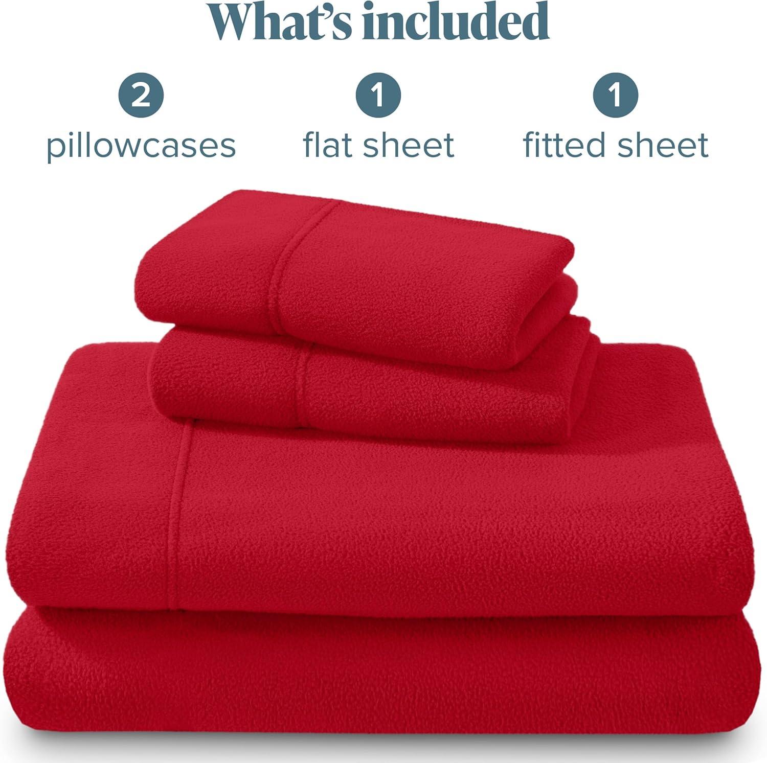 King Red Polar Fleece Sheet Set by Bare Home
