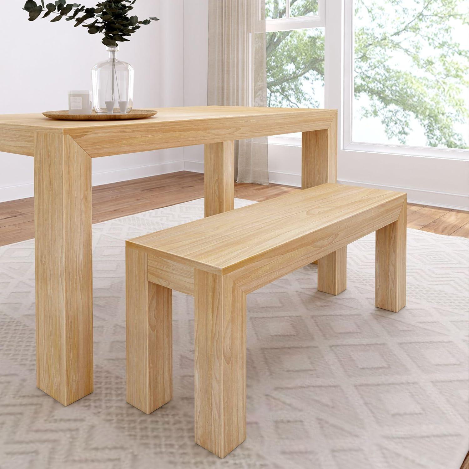 Plank+Beam 60" Modern Dining Table for 4, Solid Wood Rectangular Kitchen Table, Blonde Wirebrush