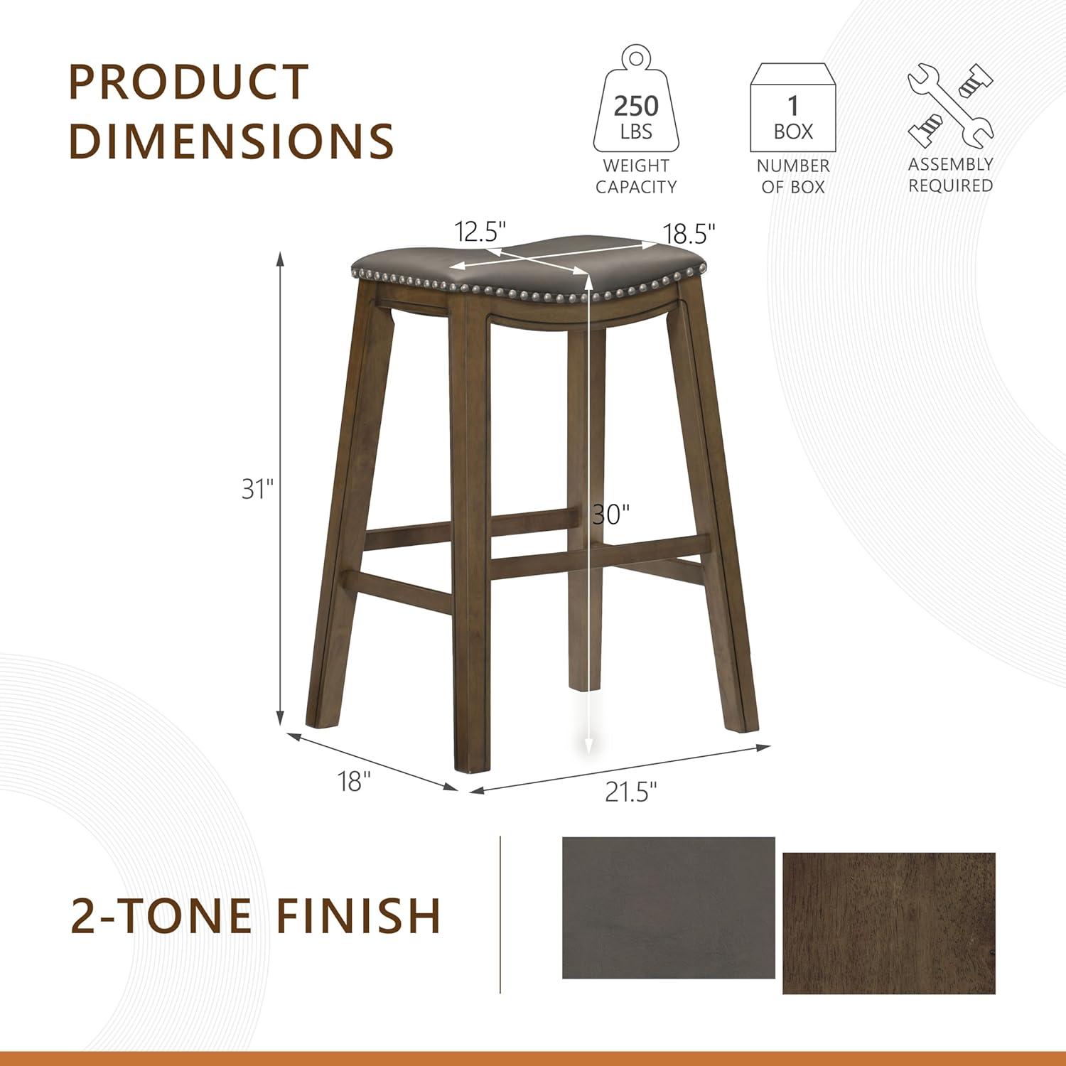 Homelegance 29" Pub Height Wooden Bar Stool Saddle Seat Barstool, Gray Brown