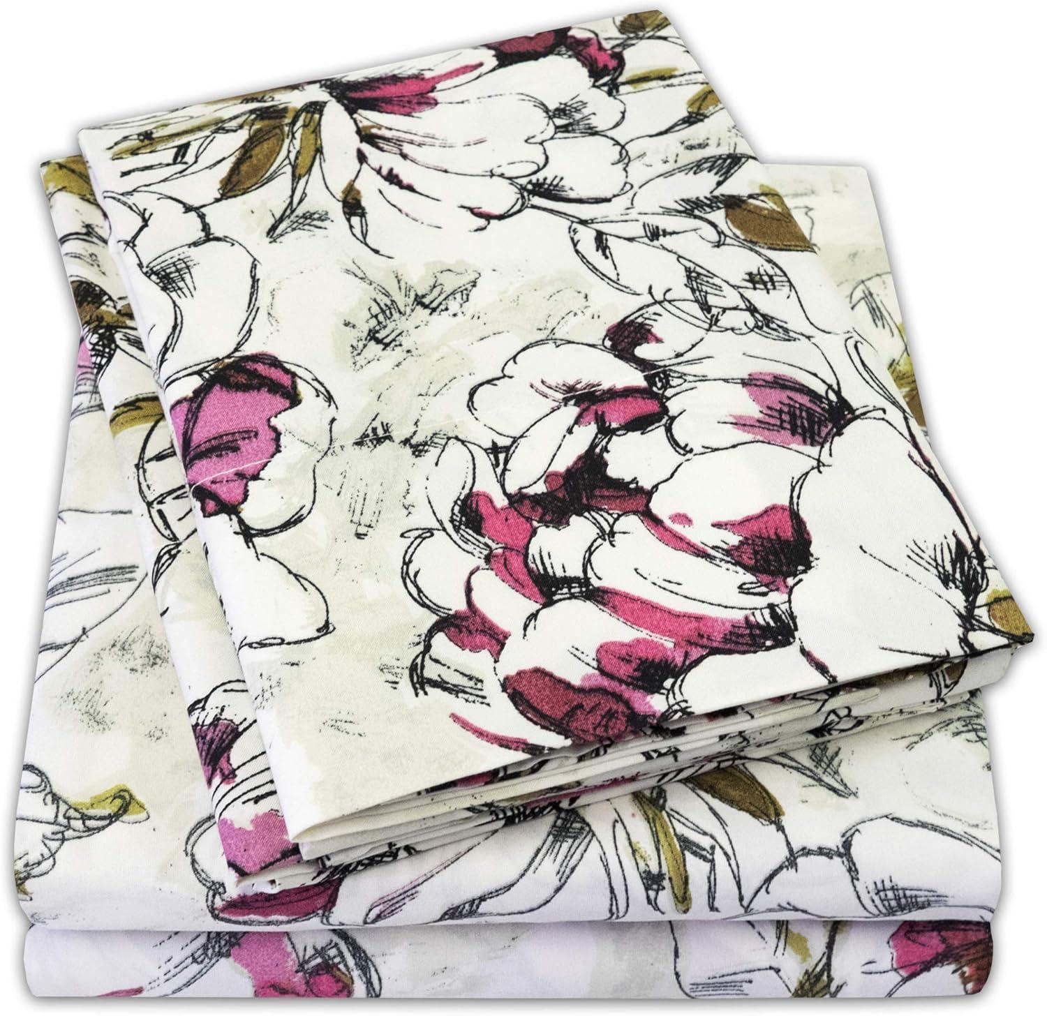 King Size Sage and Pink Floral Microfiber Sheet Set