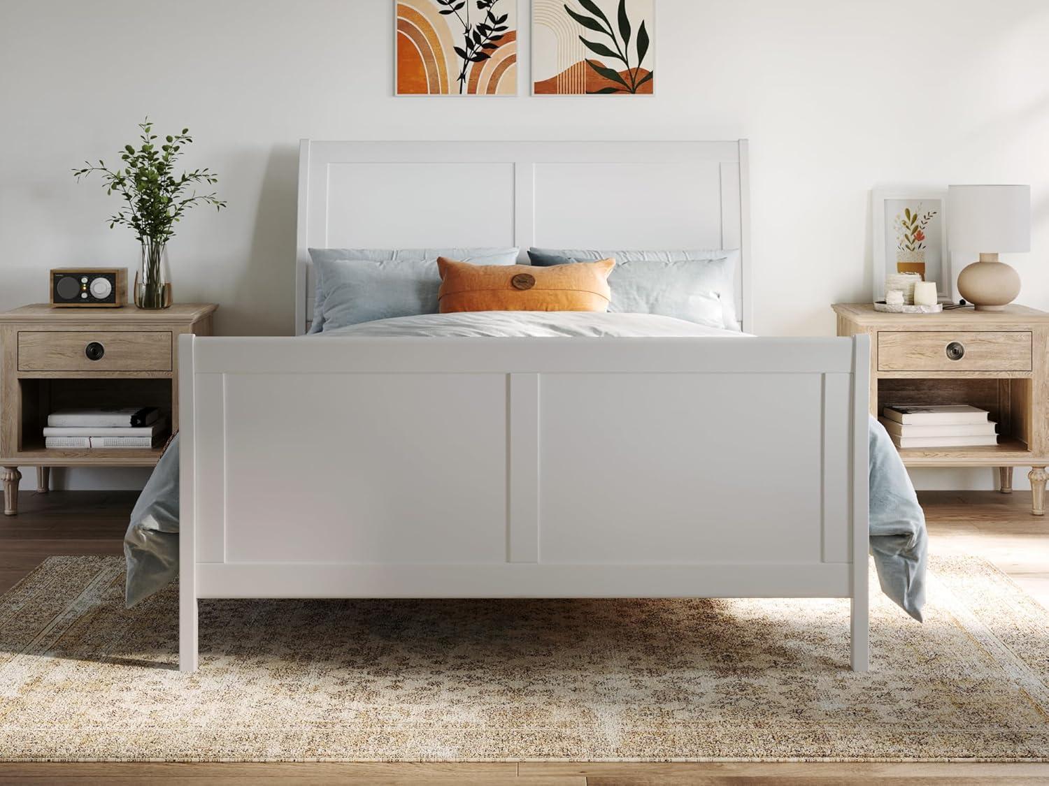 Portland White Full Size Wood Platform Bed with Headboard