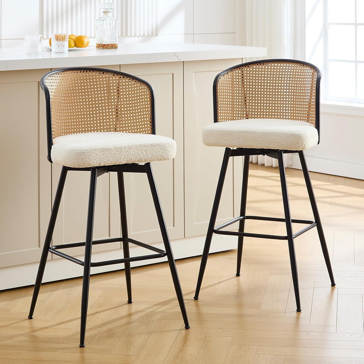 Bay Isle Home™ Cane Back Swivel Upholstered Counter & Bar Stool (Set of 2)