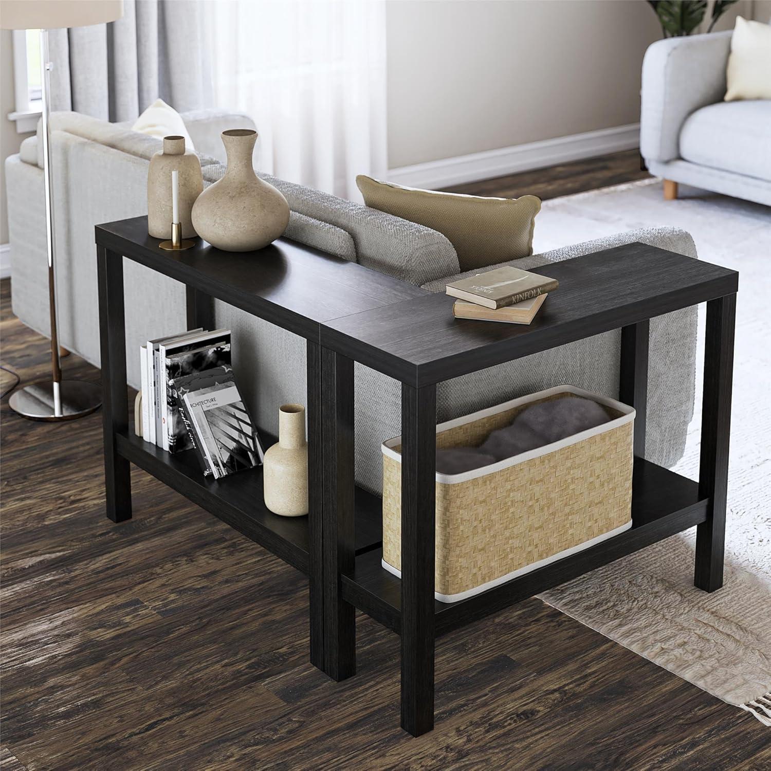 Black MDF Rectangular Sofa Accent Tables with Storage