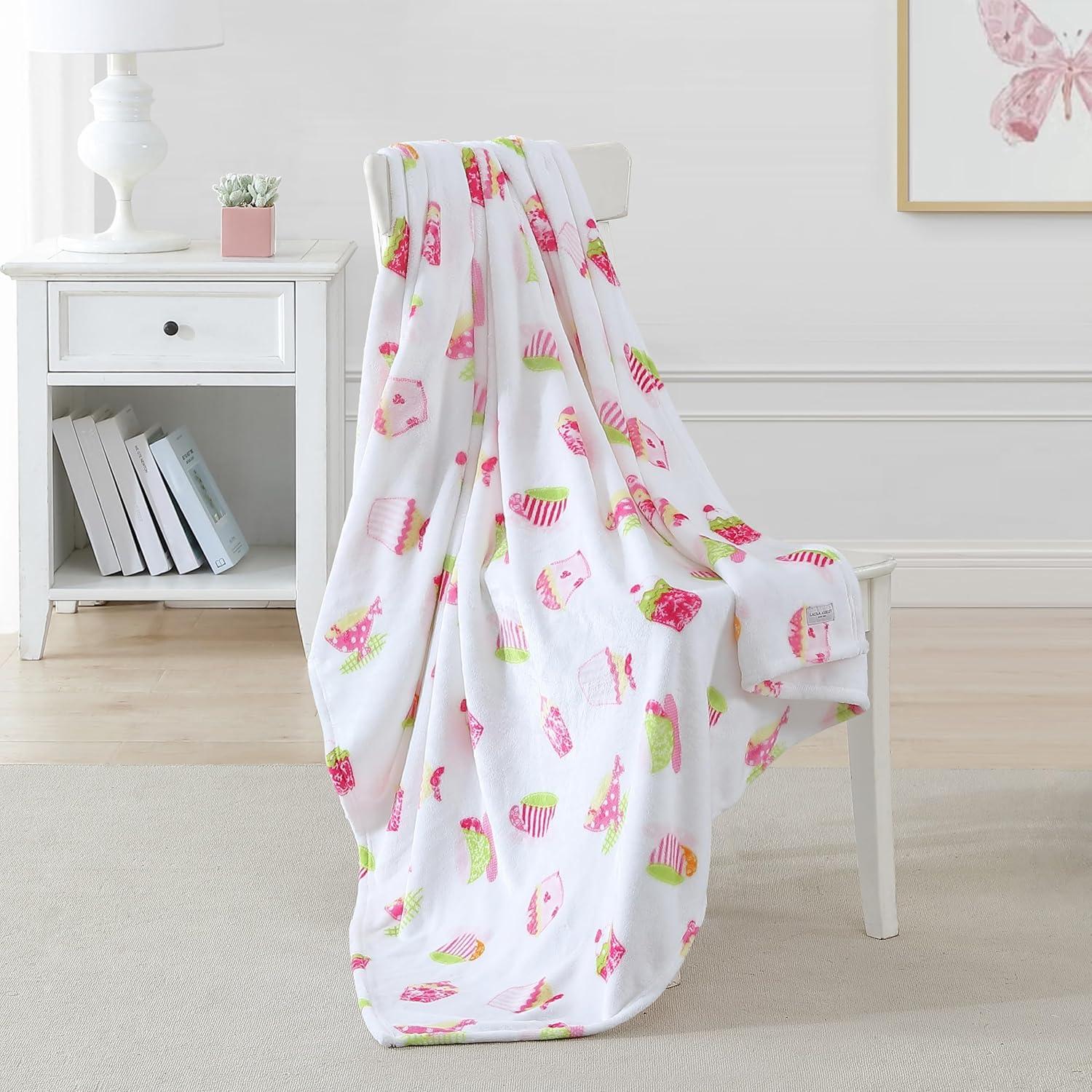 50" x 60" White and Pink Kids' Fleece Throw Blanket