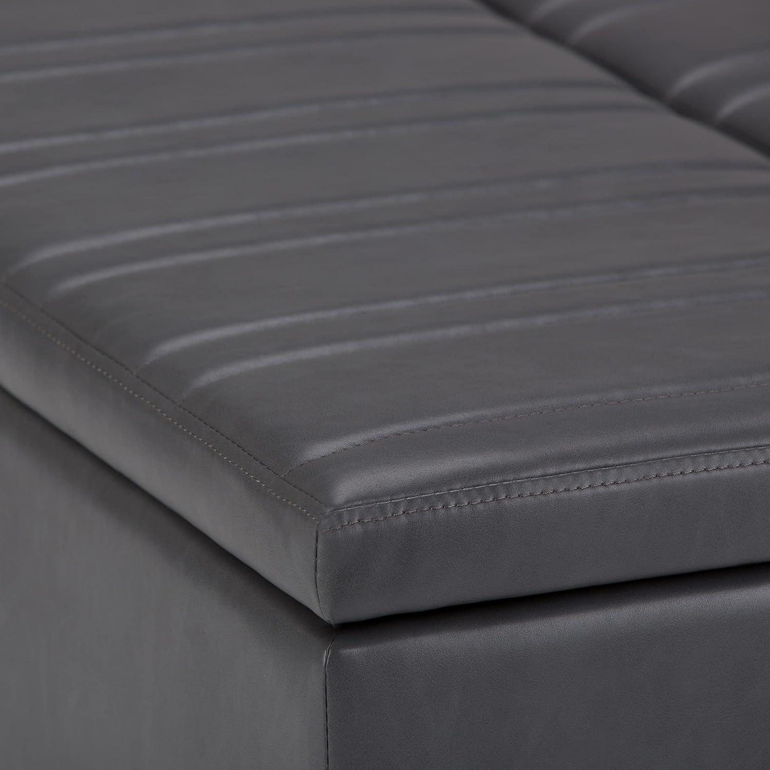 Simpli Home Ellis 36"W Upholstered Square Coffee Table Storage Ottoman with Split Lift Top