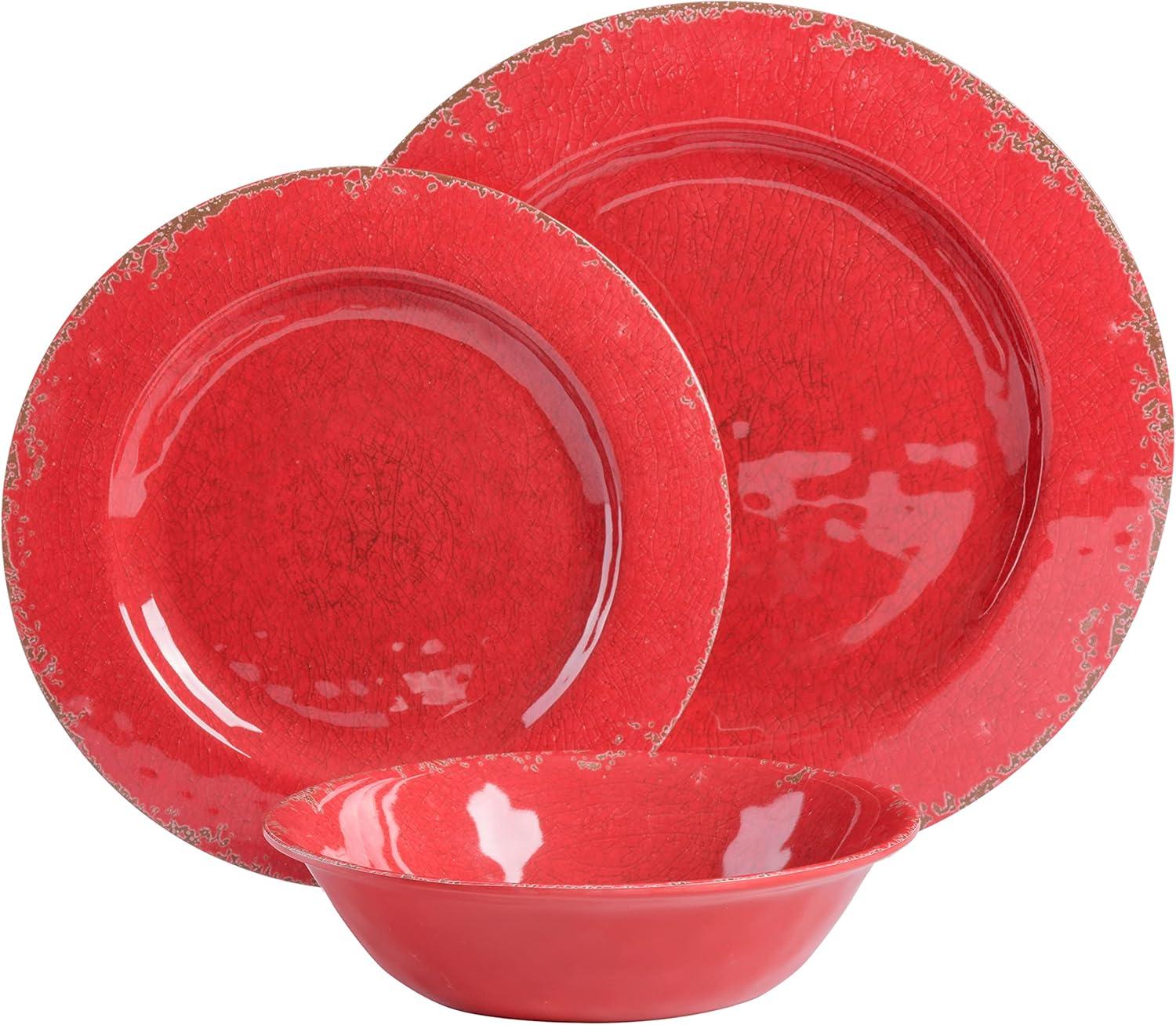 Studio California Mauna 12 Piece Melamine Dinnerware Set, Red