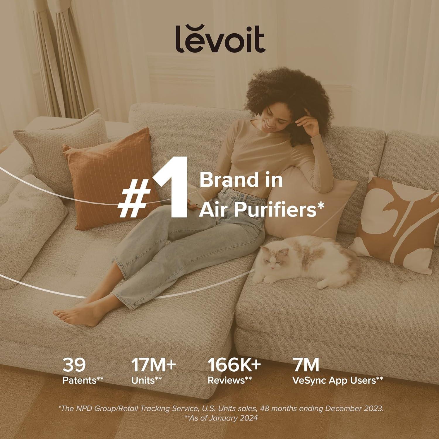 LEVOIT Air Purifiers for Bedroom Home, 3-in-1 Filter Cleaner with Fragrance Sponge for Better Sleep, Filters Smoke, Allergies, Pet Dander, Odor, Dust, Office, Desktop, Portable, Core Mini, White