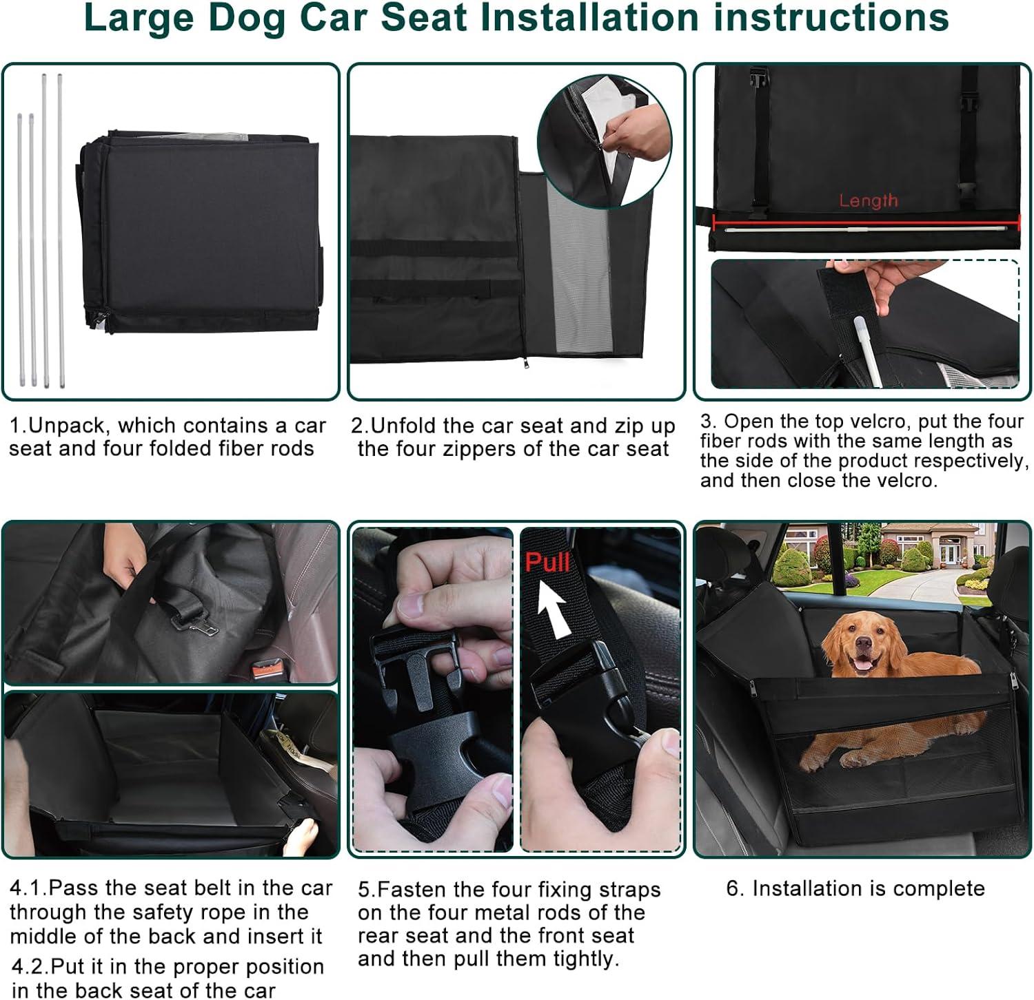 Extra Large Black Dog Car Seat with Adjustable Straps