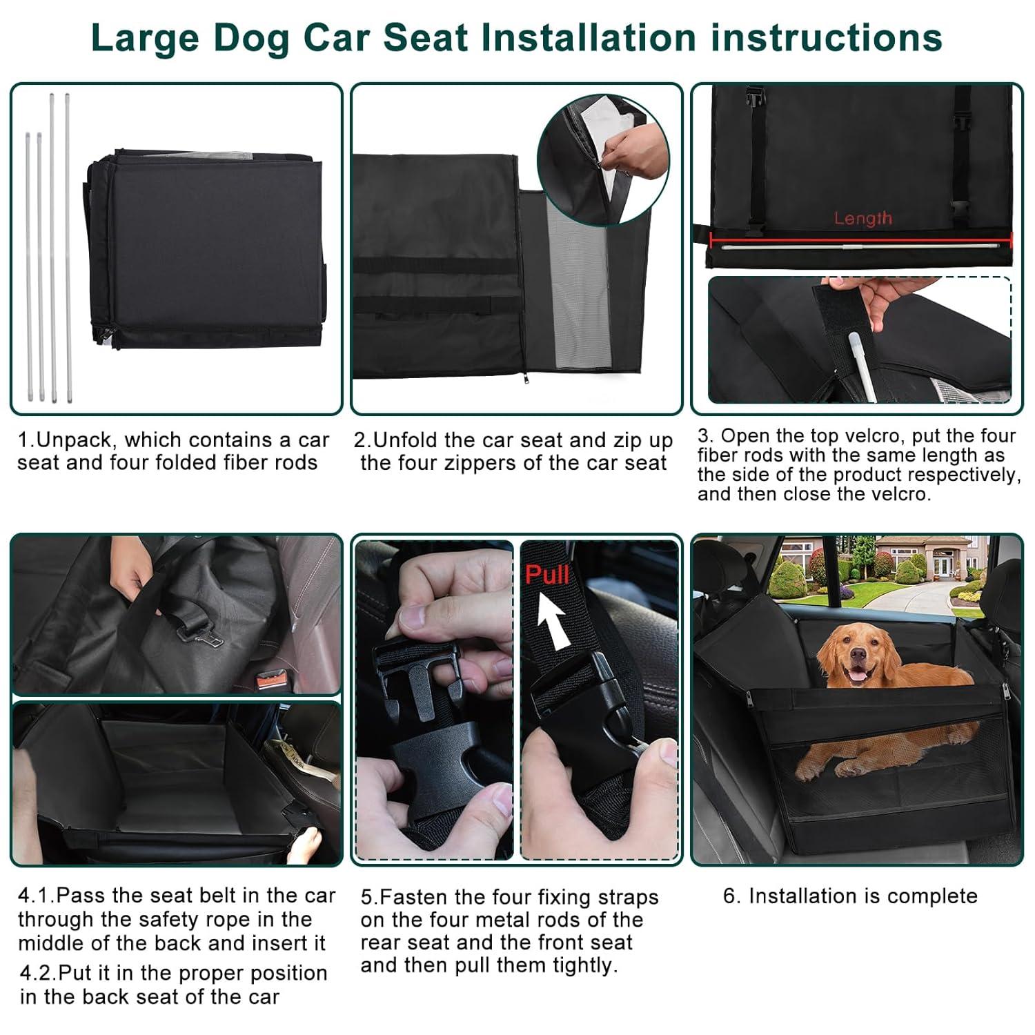 Extra Large Black Dog Car Seat with Adjustable Straps