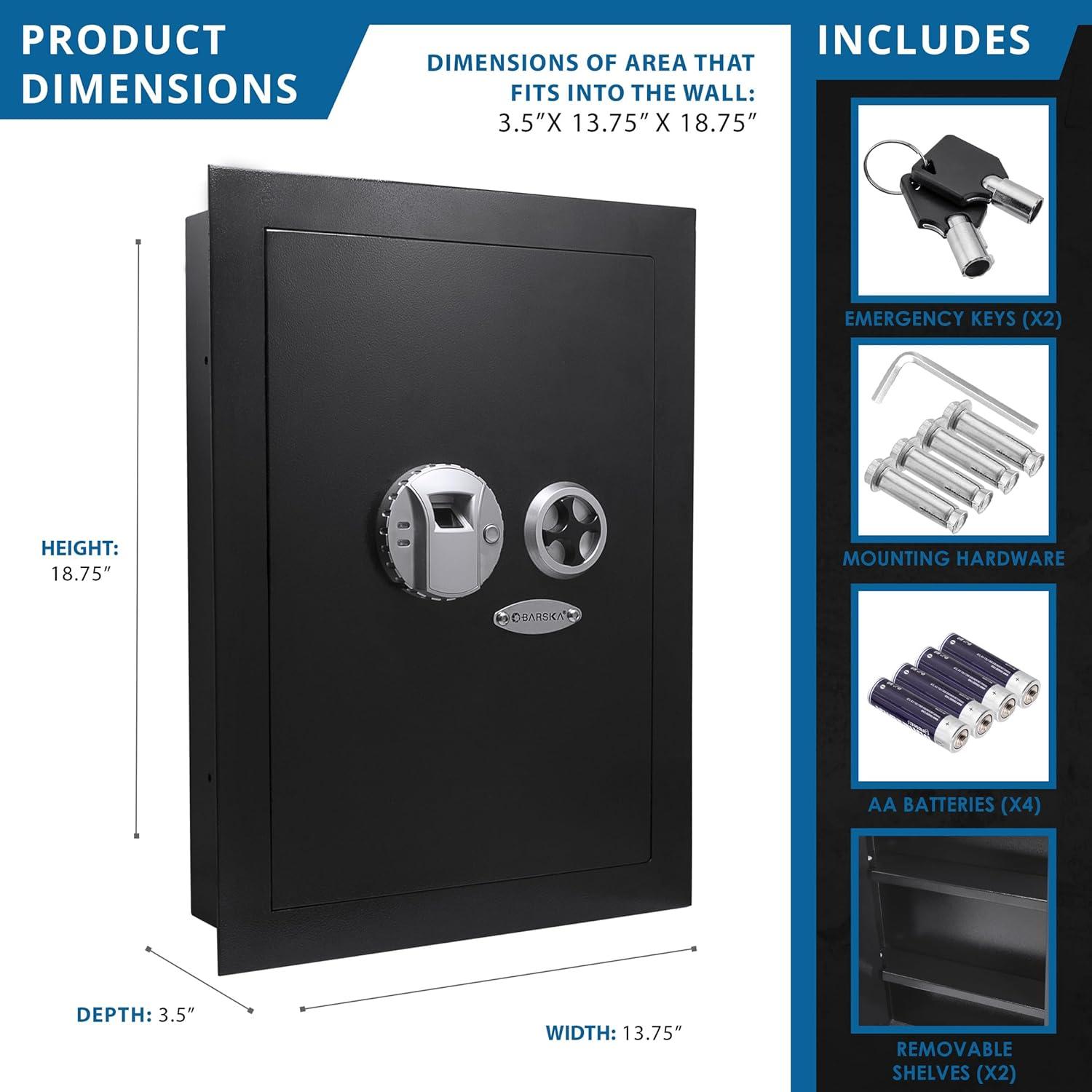 Winbest Left Opening Biometric Fingerprint Security Hidden Wall Safe 15.4 in x 3.73 in x 20.75 in