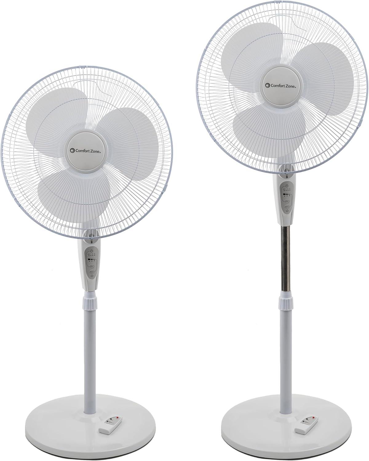 Comfort Zone 18" Oscillating Pedestal Fan with Remote Control, Stand Fan, 3 Speed, Adjustable Height & Tilt, & Timer, Auto Shutoff, Ideal for Home, Bedroom & Office, Airflow 17 ft/sec, CZST181RWT