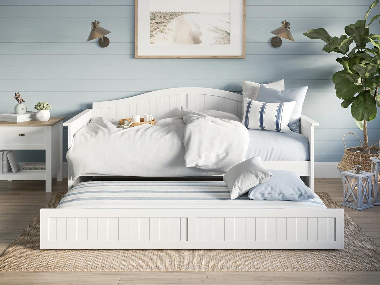 AFI Nantucket Twin Wood Daybed with Twin Size Trundle in White