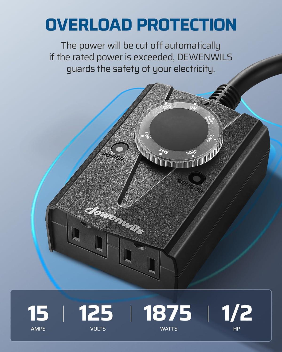 DEWENWILS Outdoor Mechanical Timer with 2 Outlets, Plug-in Christmas Light Timer, Waterproof, Electrical Outlets Timer for Holiday Decoration Lights, String Lights, 15A 1/2HP