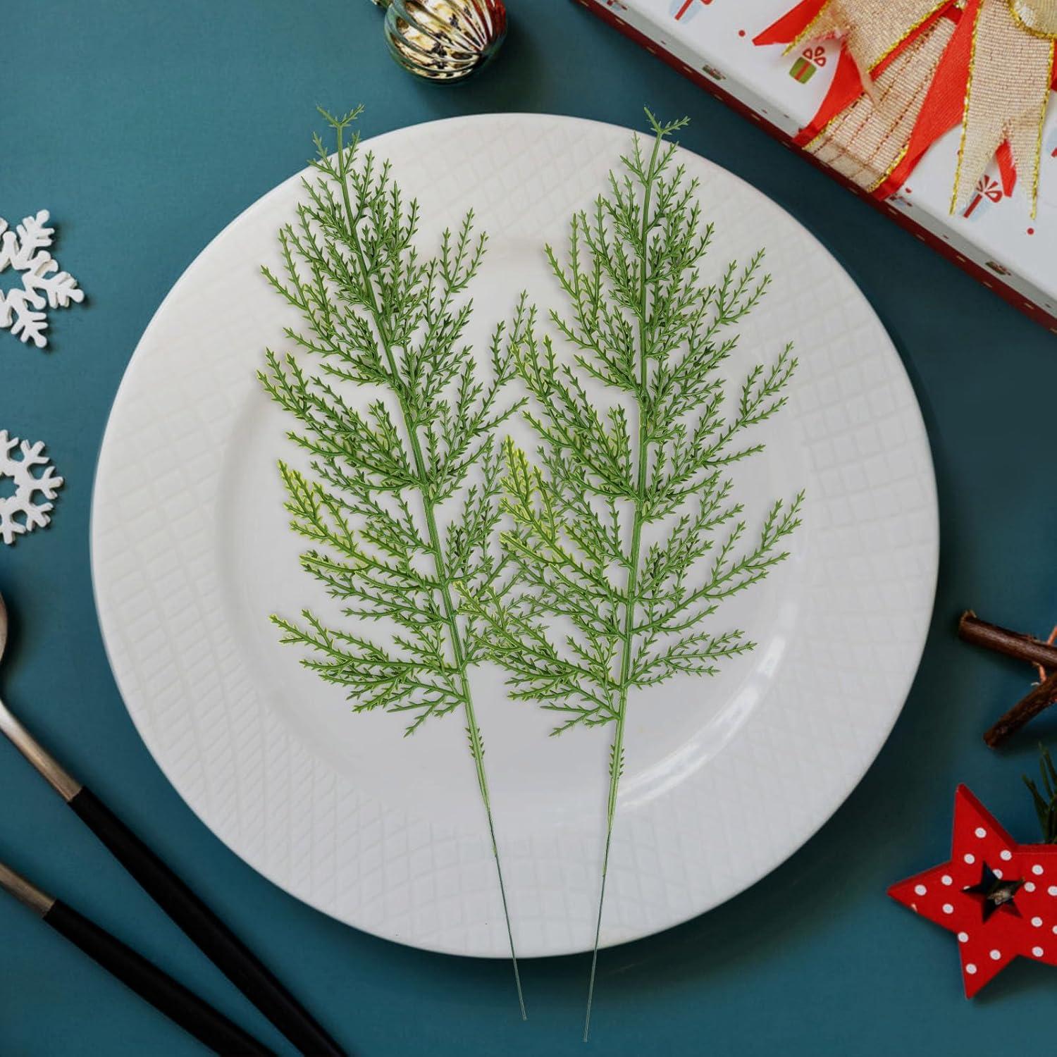 Christmas Decorations Gifts 40pcs Christmas Artificial Cedar Sprigs Faux Cedar Spray Branches for Holiday DIY Decor