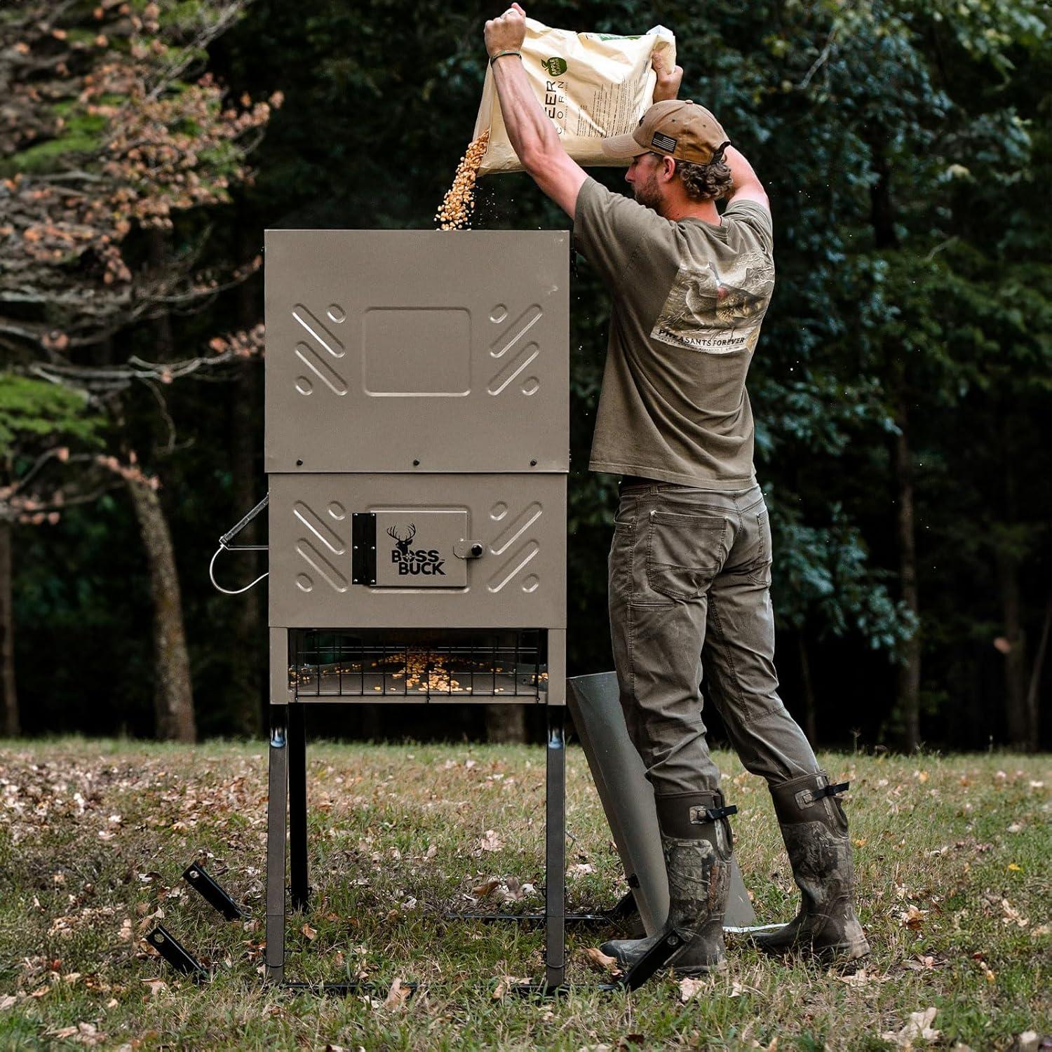 Boss Buck 600 lb Beige Steel Programmable Game Feeder with Solar Panel