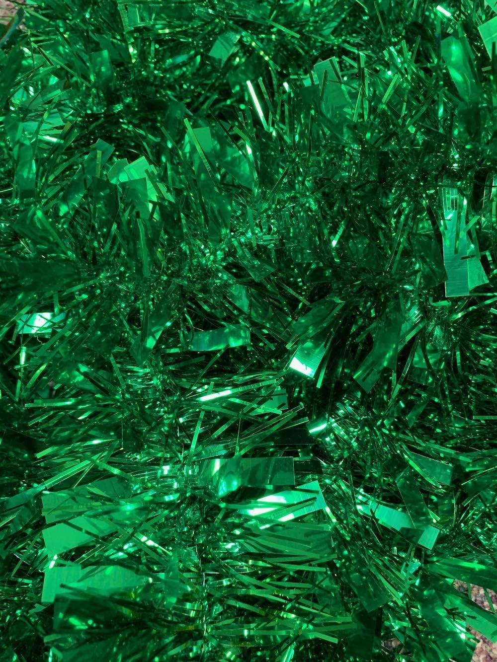 25 ft Long Roll Green Tinsel Twist Garland, Shiny Metallic Foil decorations for Parade Floats, Halloween, Christmas Eve, New Year Parties (4" x 25' roll, Green)