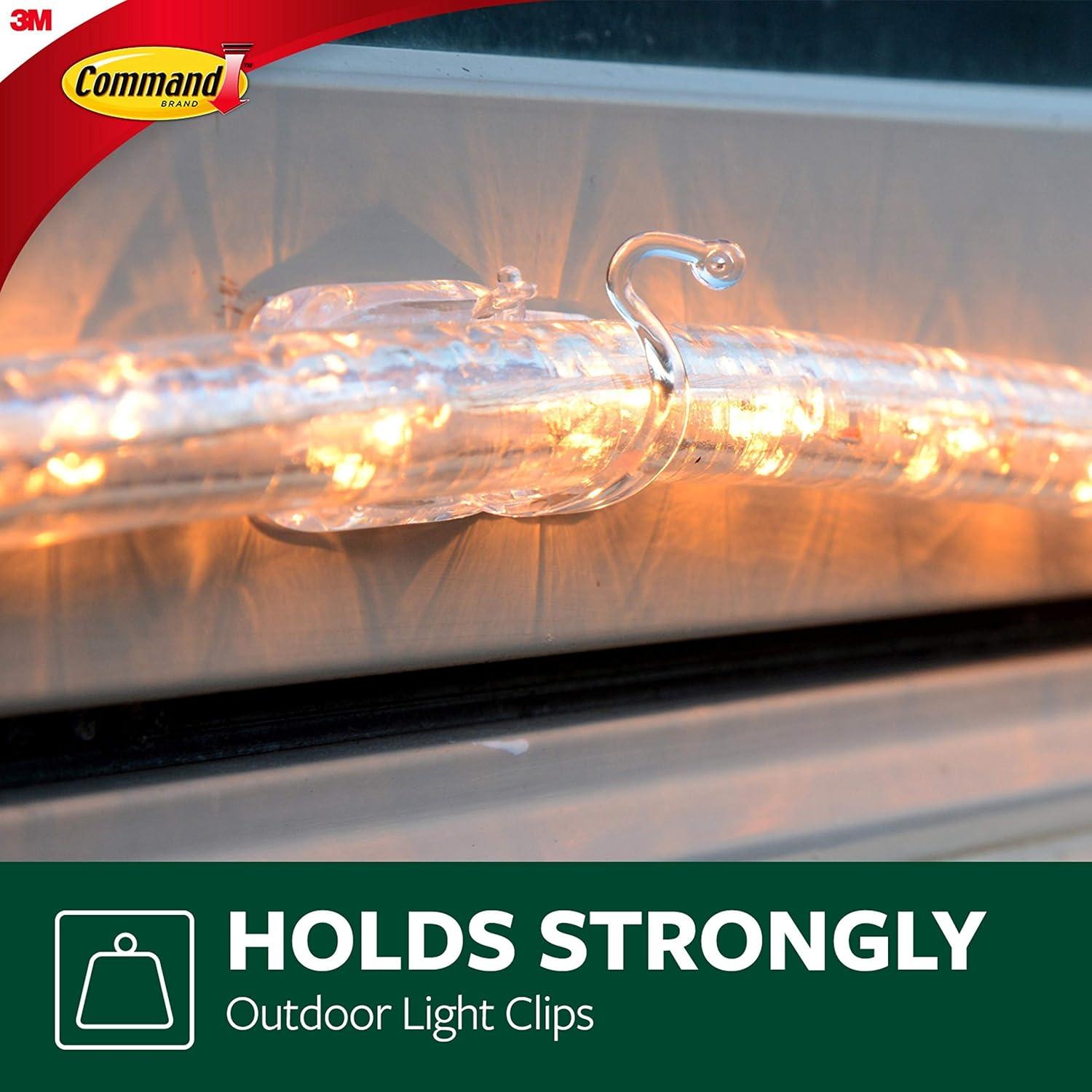 Command Outdoor Rope Light Clips, Clear, Hang Lights, 12 Clips and 16 Strips, Holiday Decorations