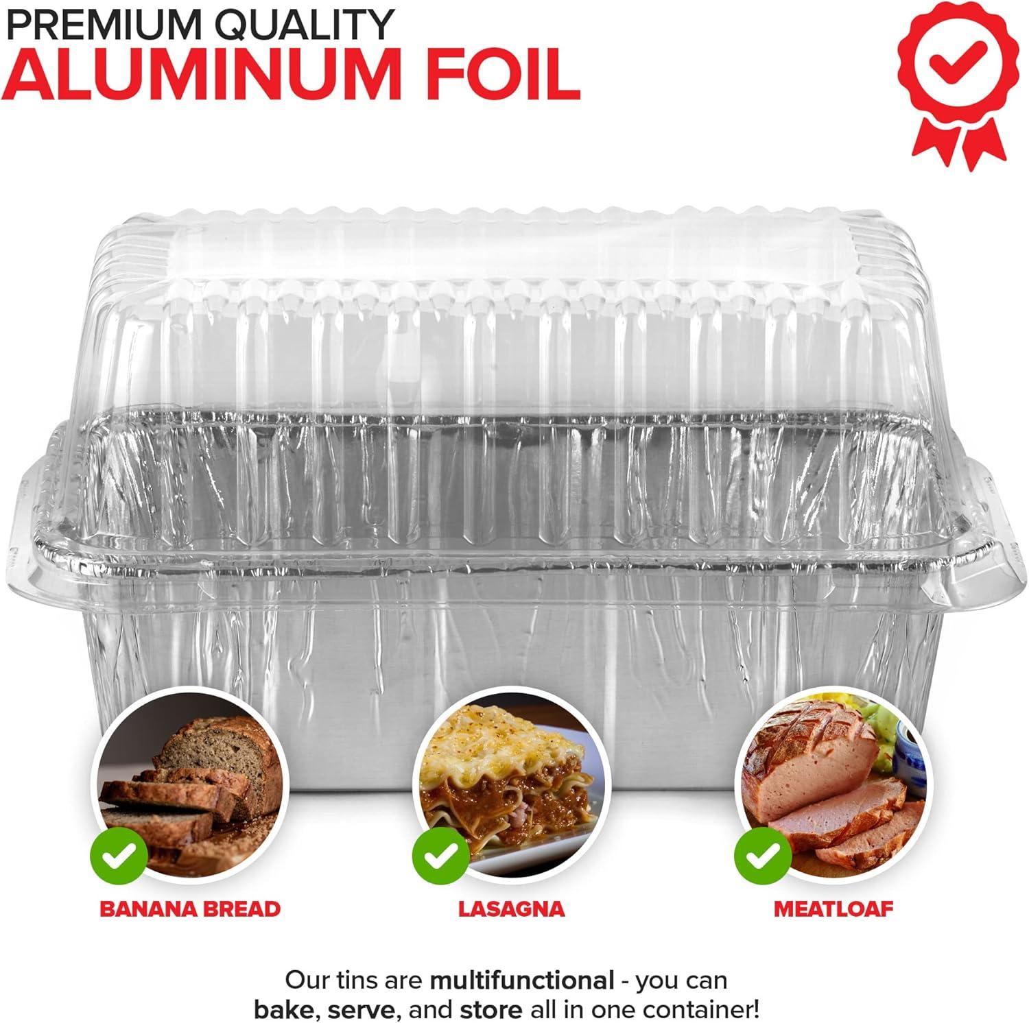 Juvale 50 Pack Disposable Aluminum Loaf Pans with Lids, 22oz Tins for Baking, Heating, Storing, 8.5 x 2.5 x 4.5 In