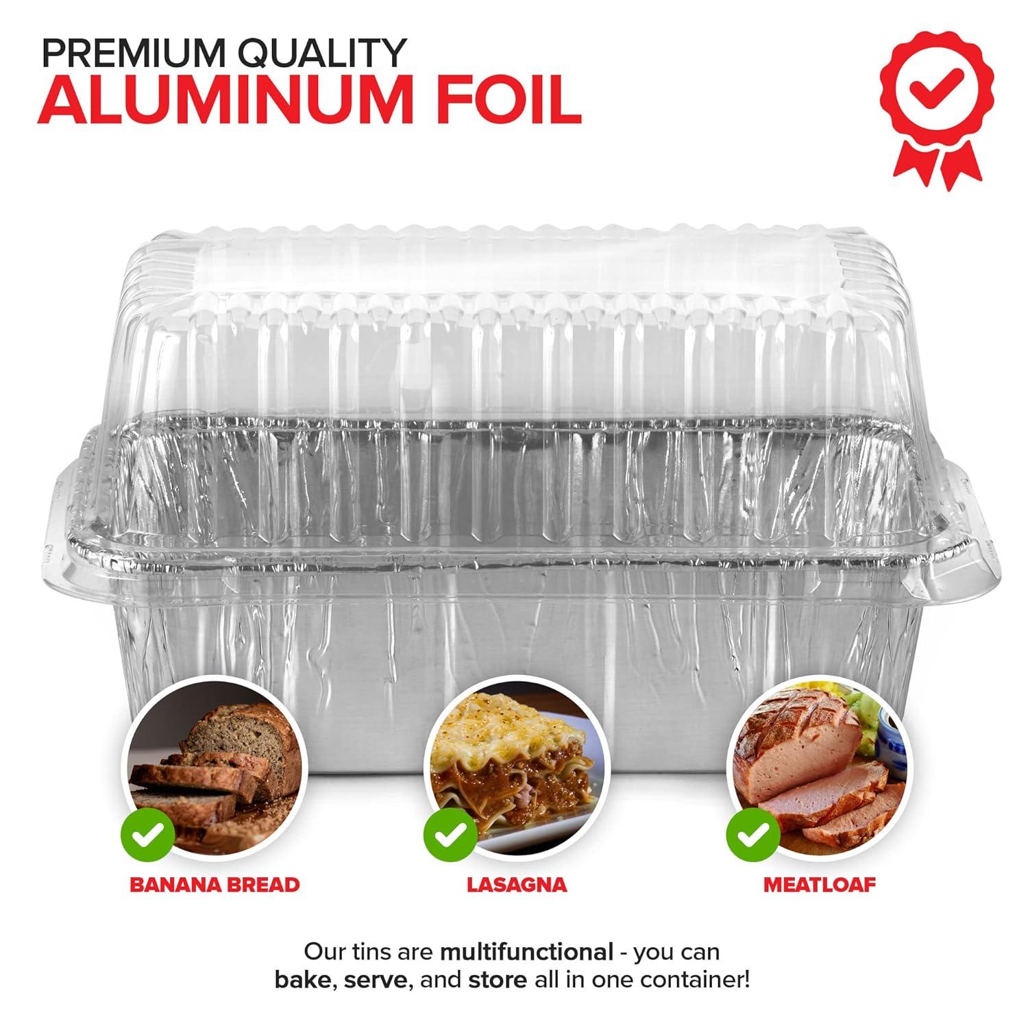 Juvale 50 Pack Disposable Aluminum Loaf Pans with Lids, 22oz Tins for Baking, Heating, Storing, 8.5 x 2.5 x 4.5 In