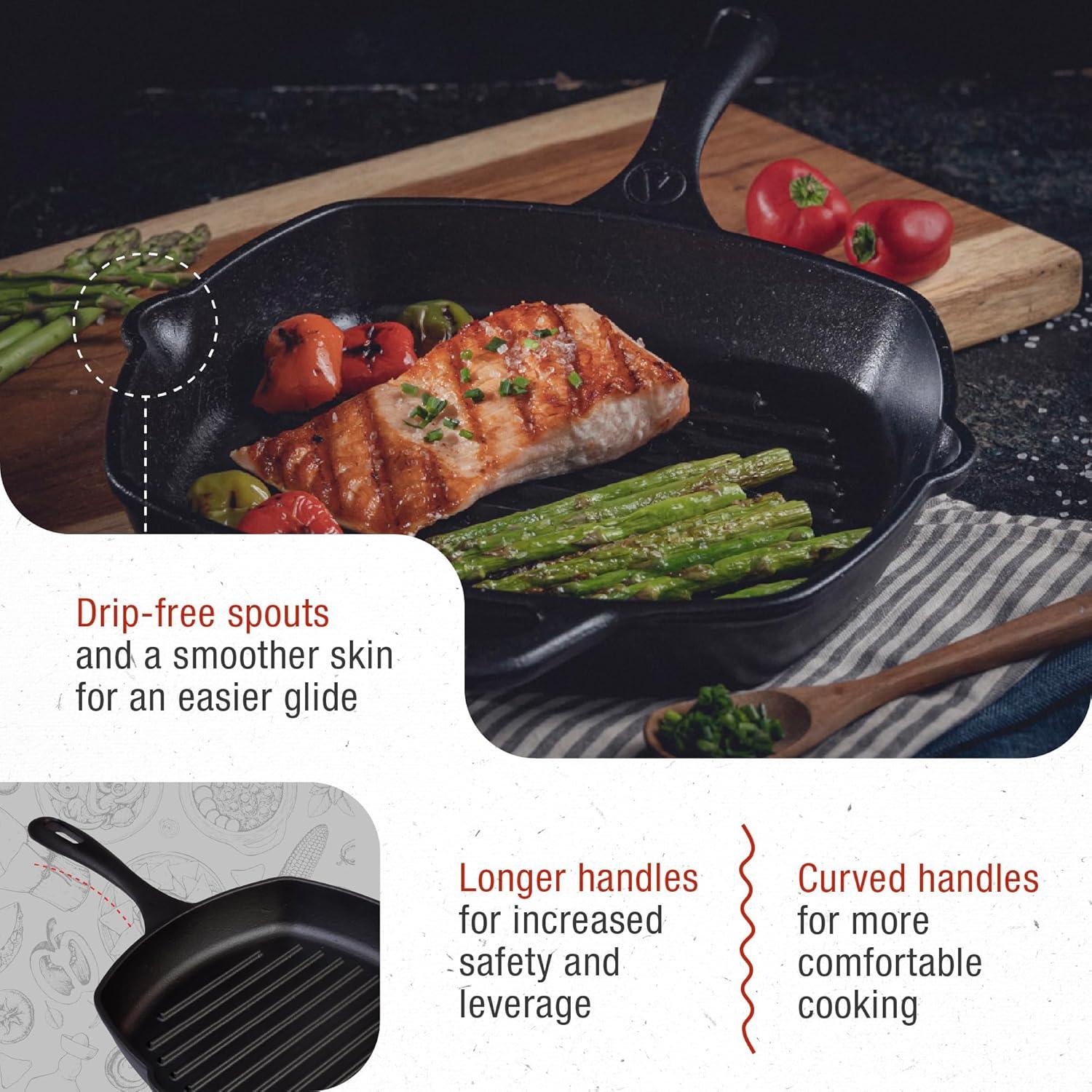 Victoria Black Cast Iron Square Grill Pan with Handle