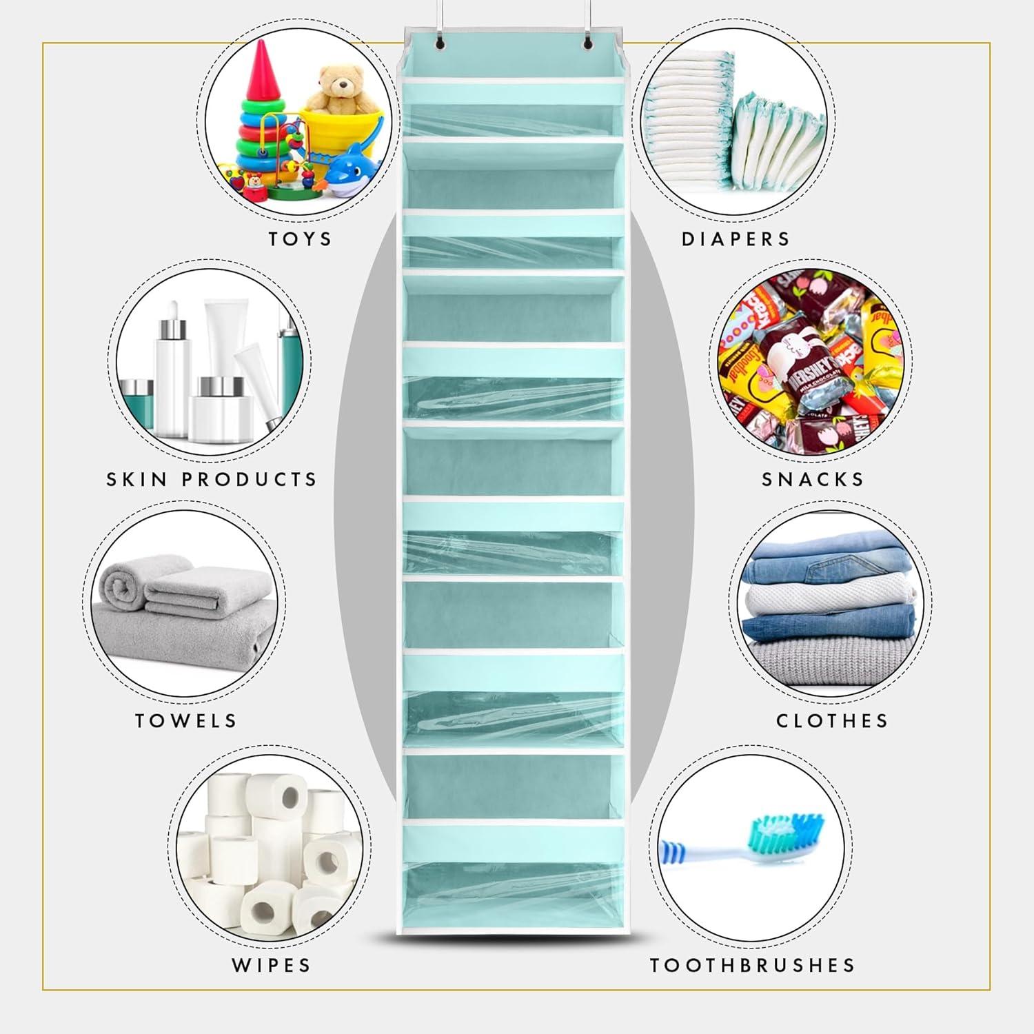 HOMELUX THEORY 2 PC Heavy Duty Over the Door Organizer 55x14x6.7, 6 Large Front & 12 Side Pockets, Hanging Storage Closet Door Organizer for Bedroom, Bathroom and Baby Nursery Storage (Light Gray)